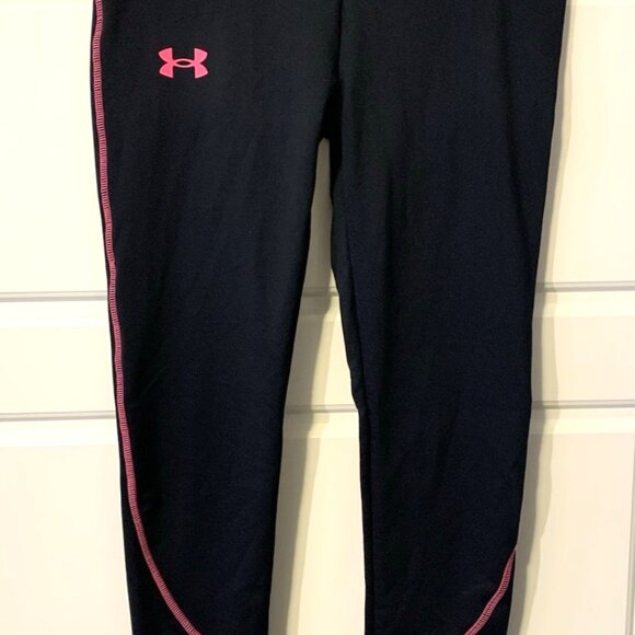 Under Armour Girl's Movement Leggings Black & Pink - Size Youth Large - Picture 1 of 5